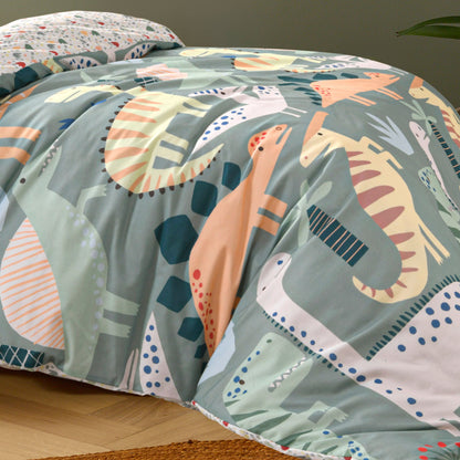 Dino Mania Green Cotton Quilt Cover Set - 3PC