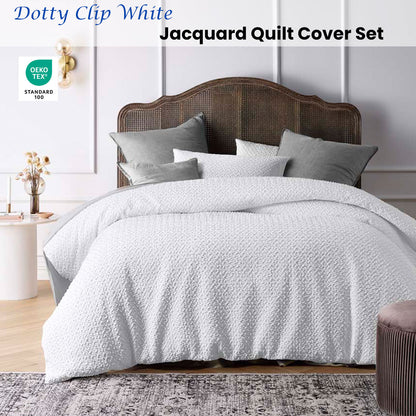 Dotty Clip White Jacquard Quilt Cover Set - 3PC