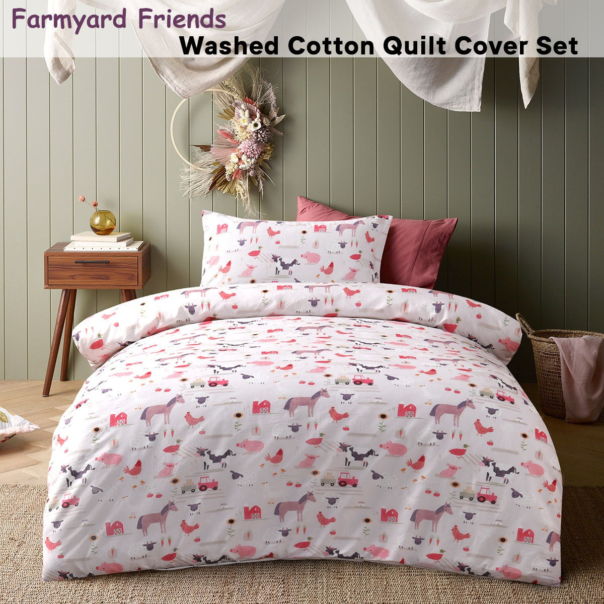 Farmyard Friends Quilt Cover Set - 2PC