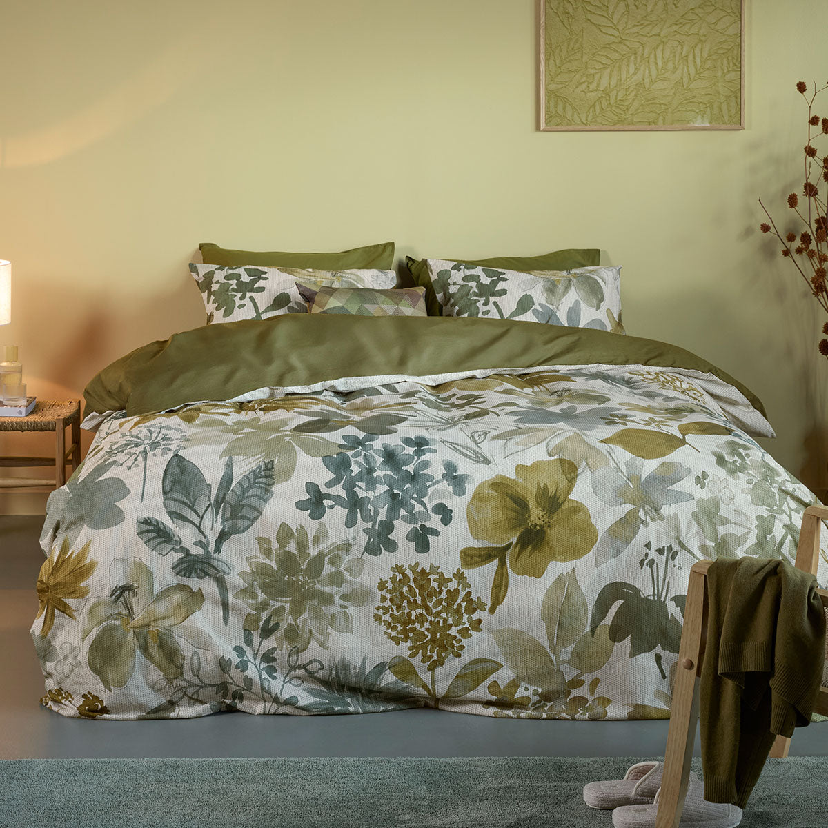 Lilian Green Cotton Percale Quilt Cover Set - 3PC