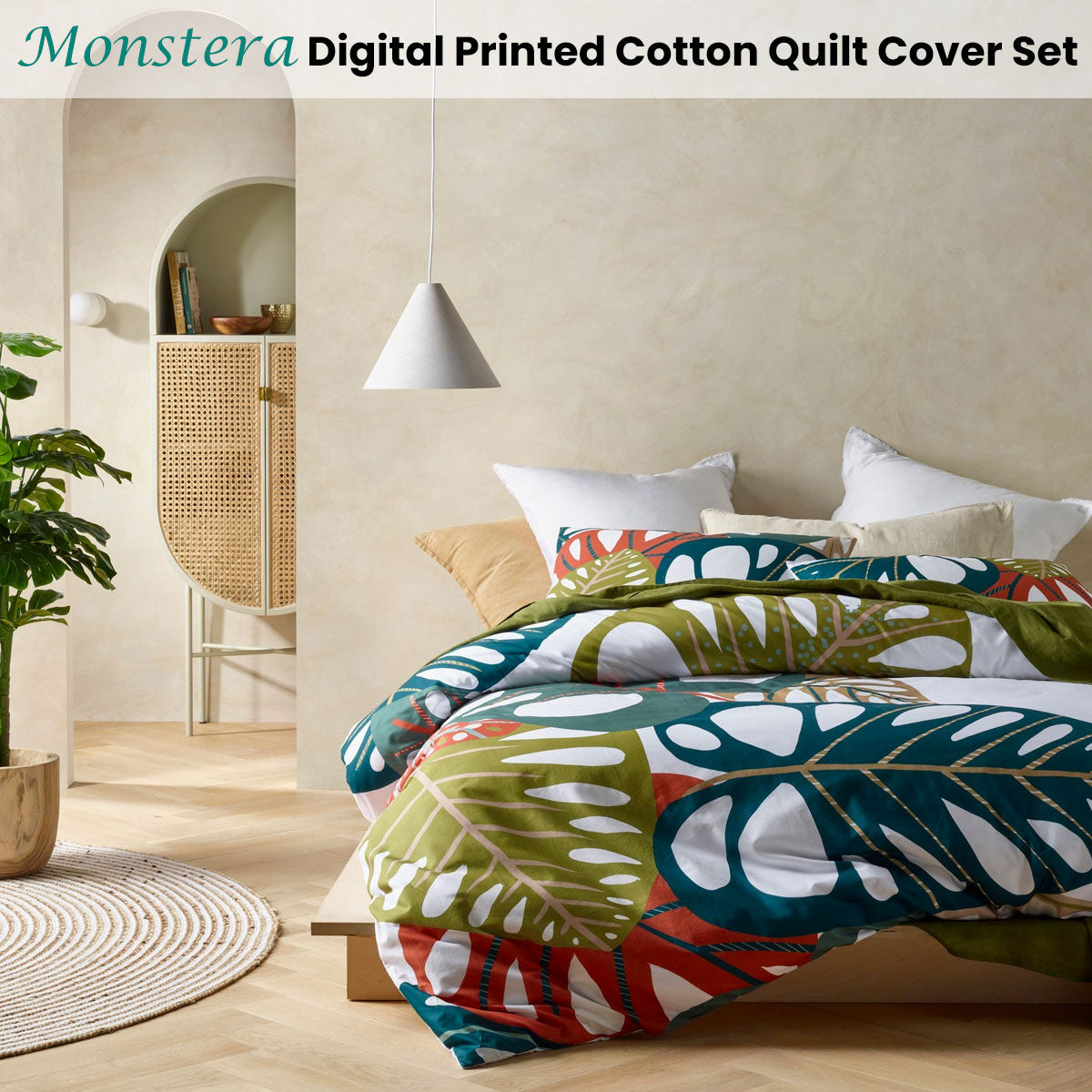 Monstera Cotton Quilt Cover Set - 3PC