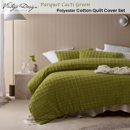Cacti Green Parquet Cotton Quilt Cover Set - 3PC