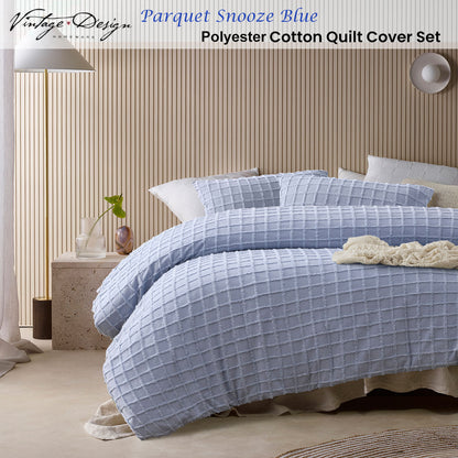 Snooze Blue Parquet Cotton Quilt Cover Set - 3PC