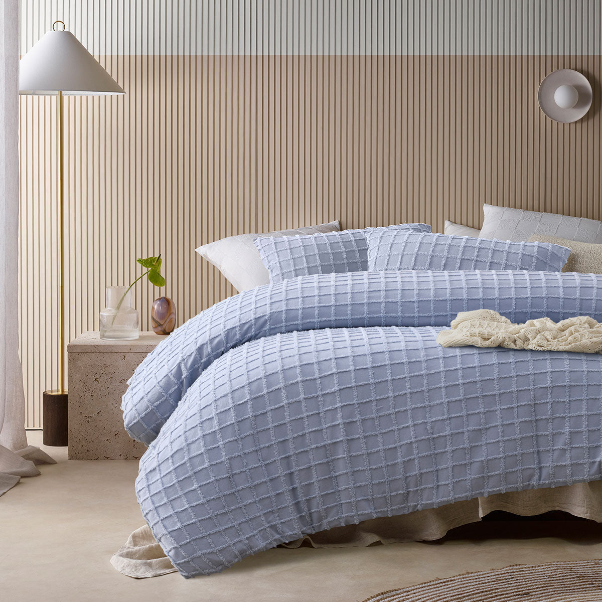 Snooze Blue Parquet Cotton Quilt Cover Set - 2PC