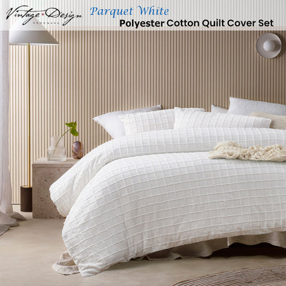 White Parquet Cotton Quilt Cover Set - 2PC