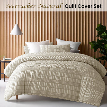 Natural Seersucker Quilt Cover Set - 3PC