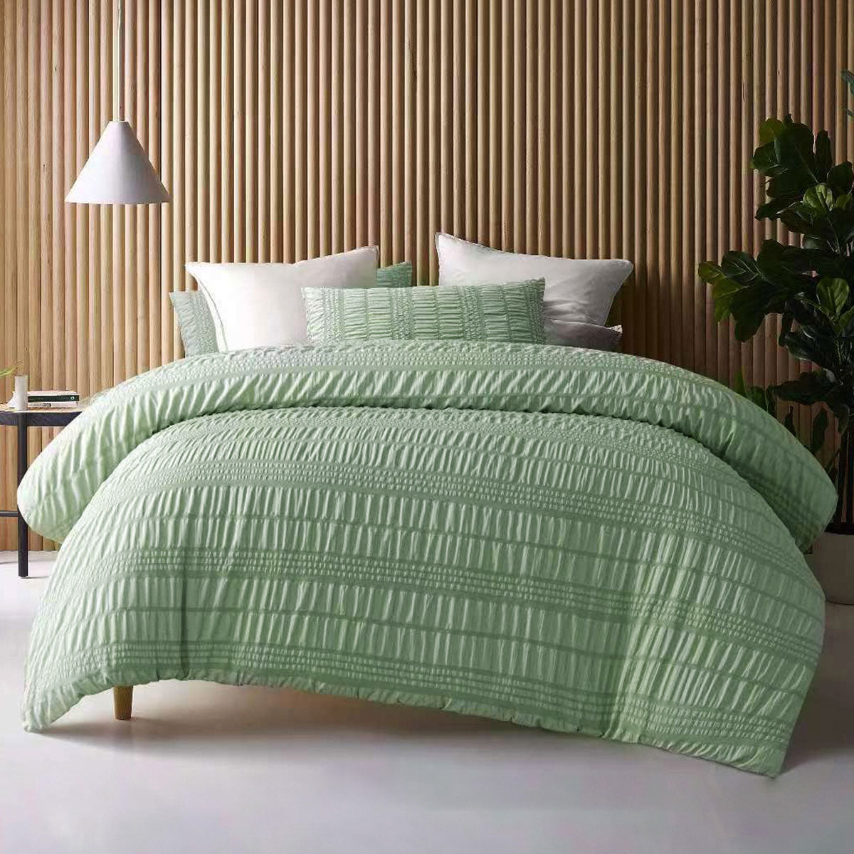 Sage Seersucker Quilt Cover Set - 3 PC