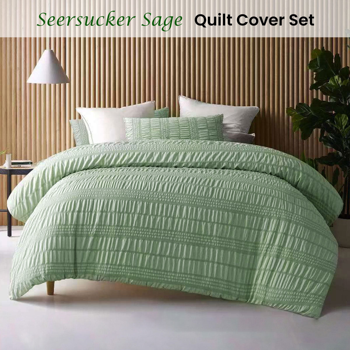 Sage Seersucker Quilt Cover Set - 3 PC