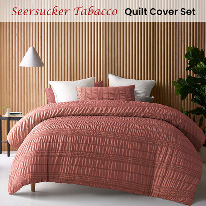 Tobacco Seersucker Quilt Cover Set - 3PC