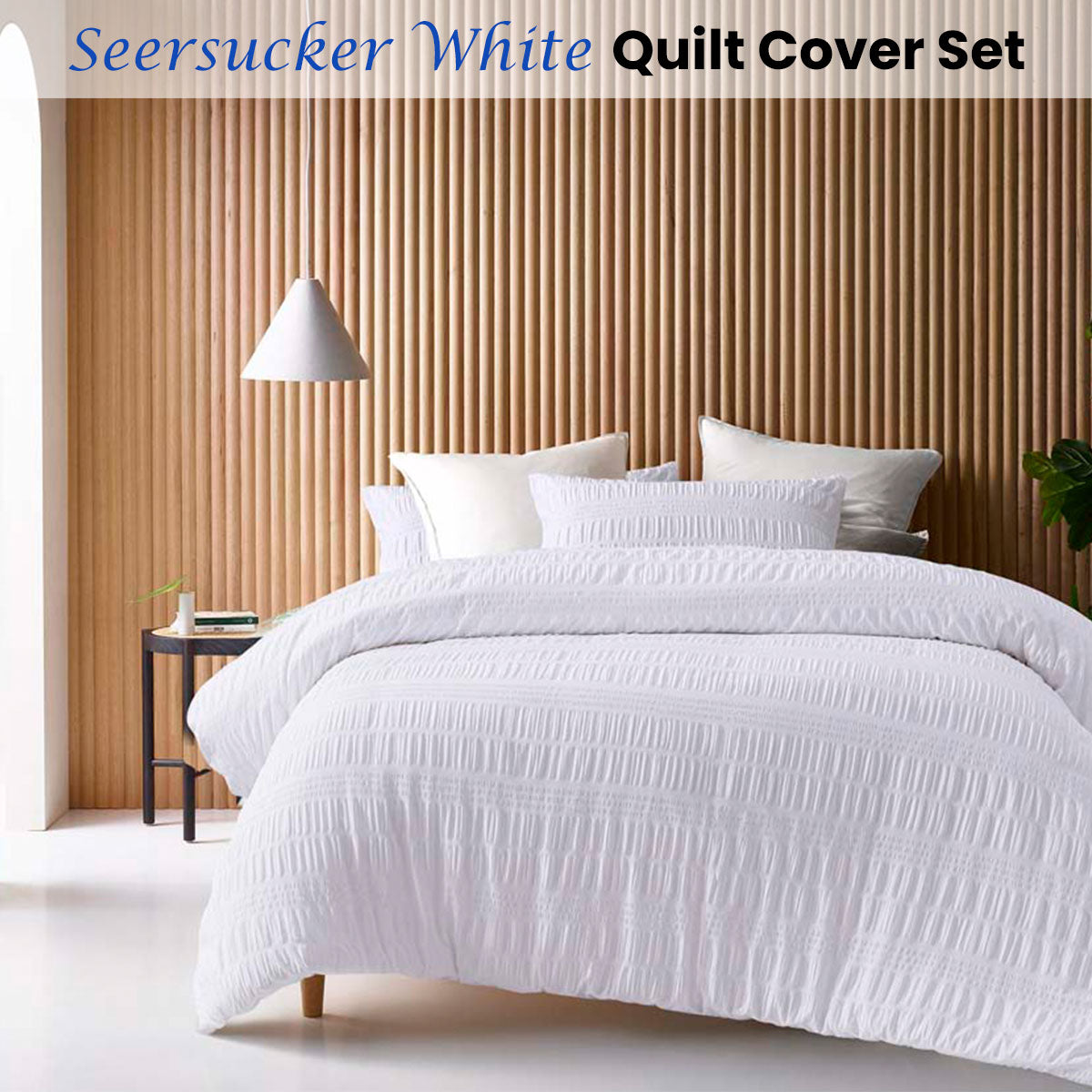 Seersucker White Quilt Cover Set - 3PC