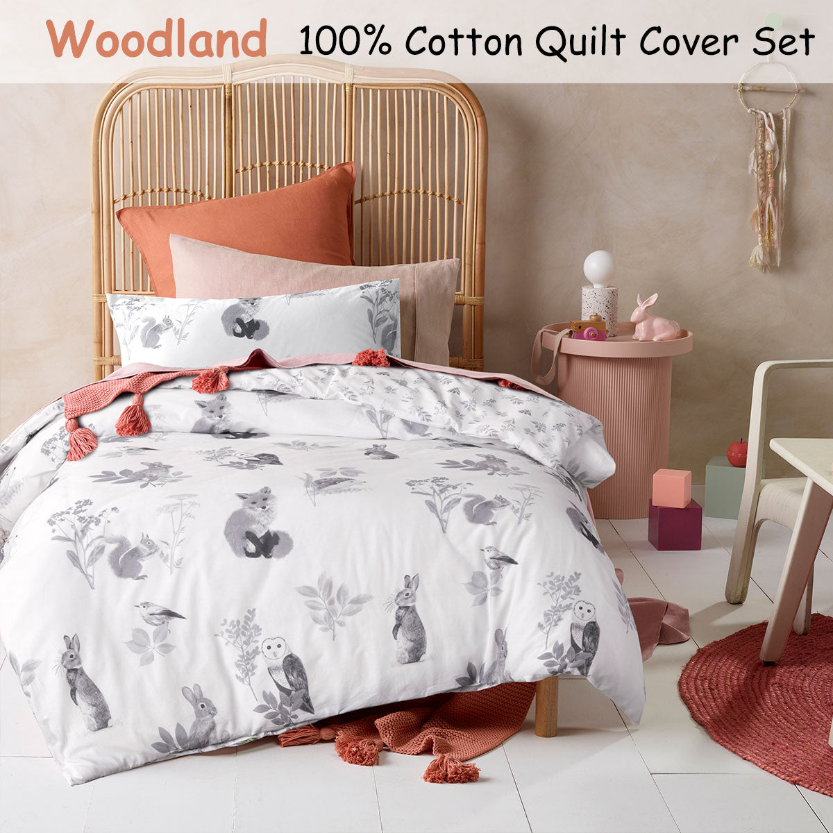 Woodland White Cotton Quilt Cover Set - 2PC