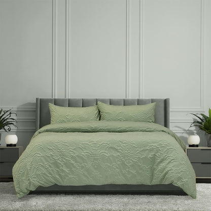 Adeline Sage Jacquard Damask Quilt Cover Set - 3PC