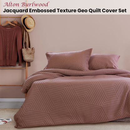 Alton Burlwood Jacquard Embossed Texture Geo Quilt Cover Set - 3PC