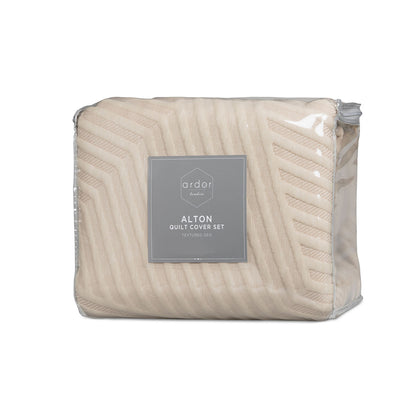 Alton Linen Jacquard Embossed Texture Geo Quilt Cover Set - 3PC