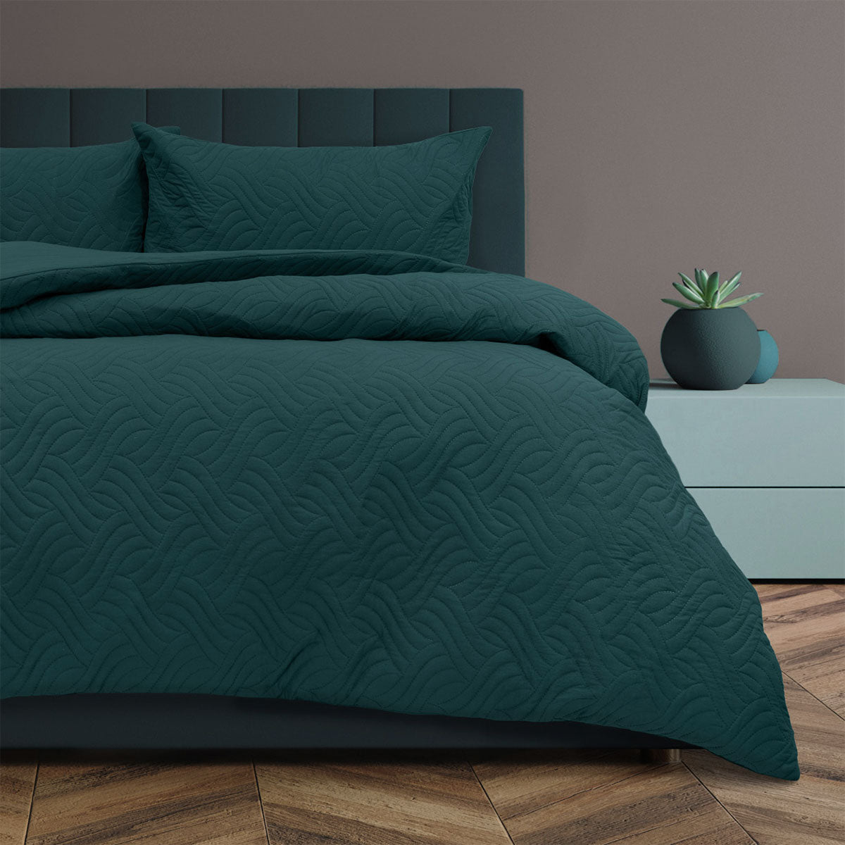 Asher Deep Teal Embossed Vintage Washed Quilt Cover Set - 3PC