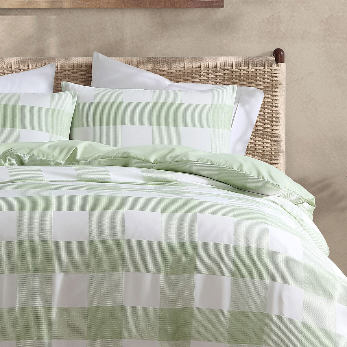 Ashlea Sage Oversized Waffle Check Quilt Cover Set - 3PC
