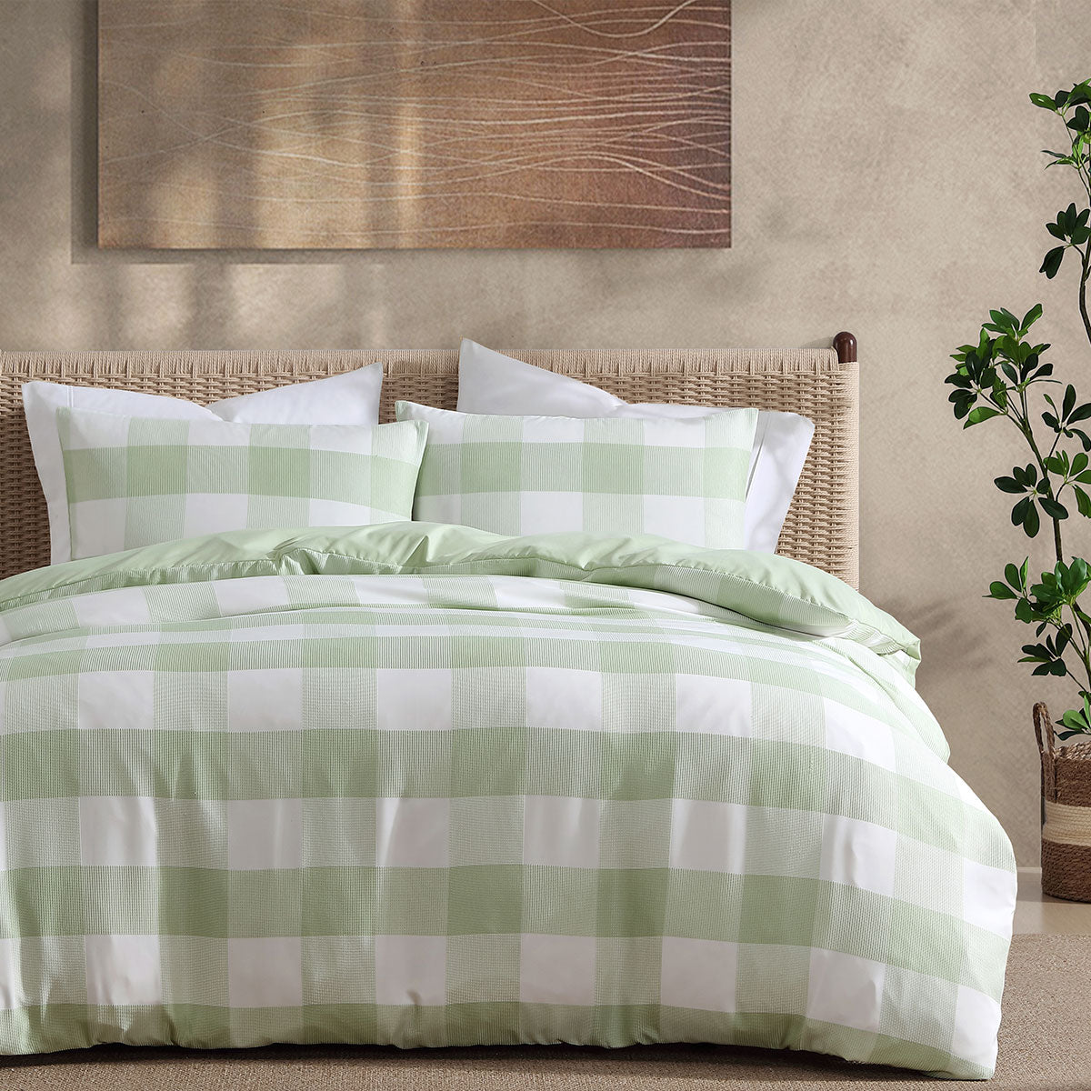 Ashlea Sage Oversized Waffle Check Quilt Cover Set - 3PC