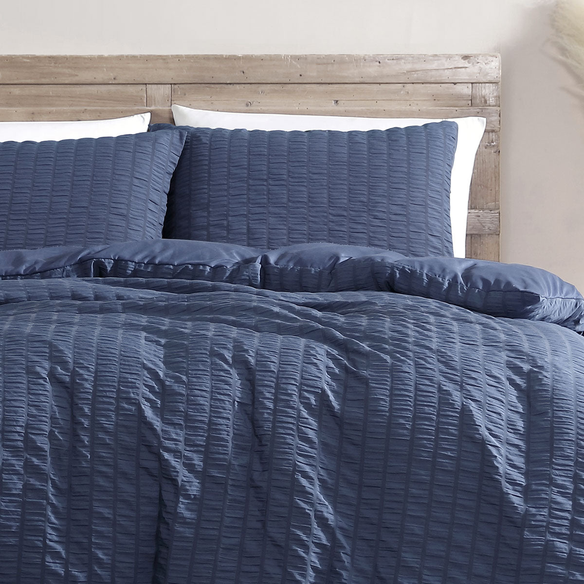 Byron Navy Seersucker Quilt Cover Set - 3PC