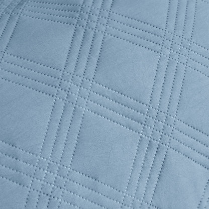 Carter Mineral Blue Embossed Vintage Washed Geometric Quilt Cover Set - 3PC