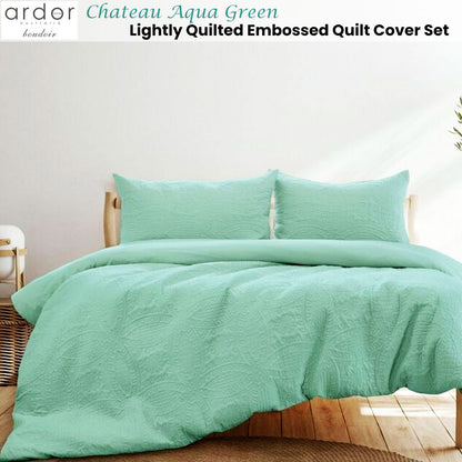Chateau Aqua Green Embossed Quilt Cover Set - 3PC