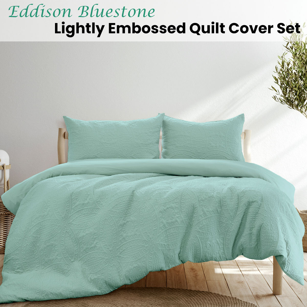 Eddison Bluestone Quilted Embossed Quilt Cover Set - 3PC