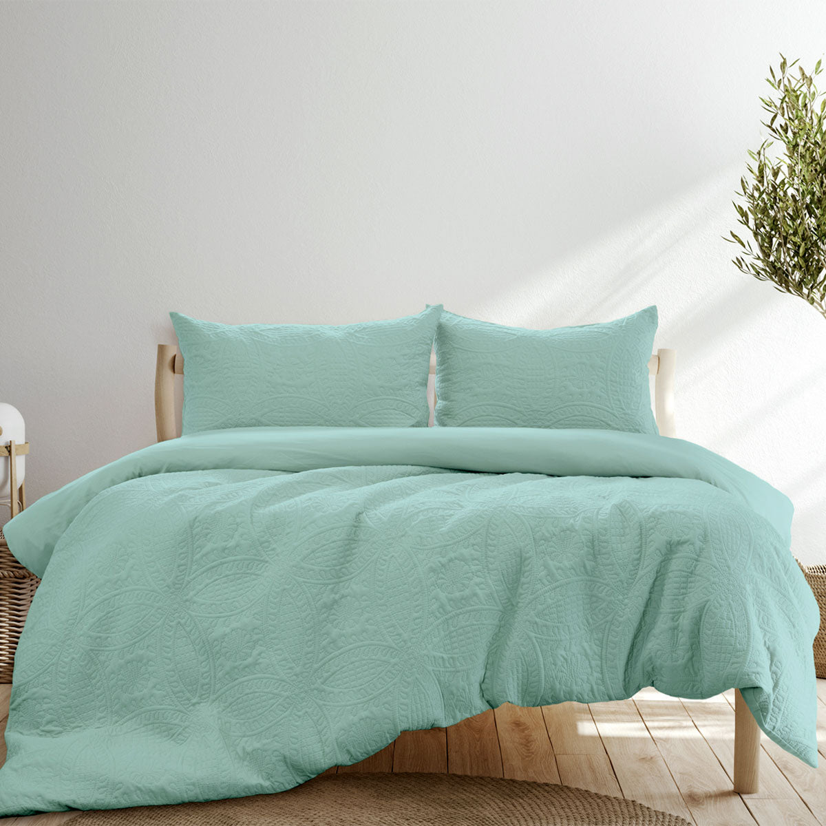 Eddison Bluestone Quilted Embossed Quilt Cover Set - 3PC