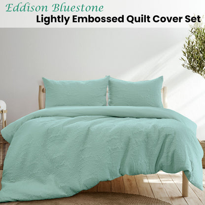 Eddison Bluestone Quilted Embossed Quilt Cover Set - 3PC