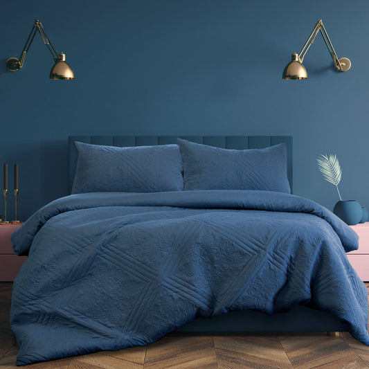 Eddison Cornflower Quilted Embossed Quilt Cover Set - 3PC