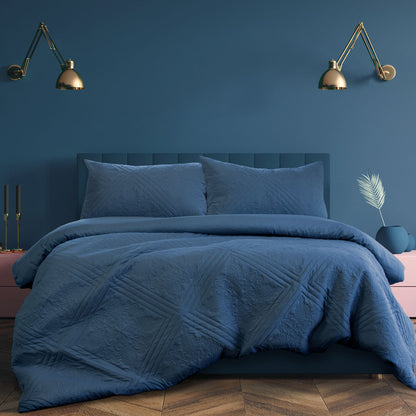 Eddison Cornflower Quilted Embossed Quilt Cover Set - 3PC