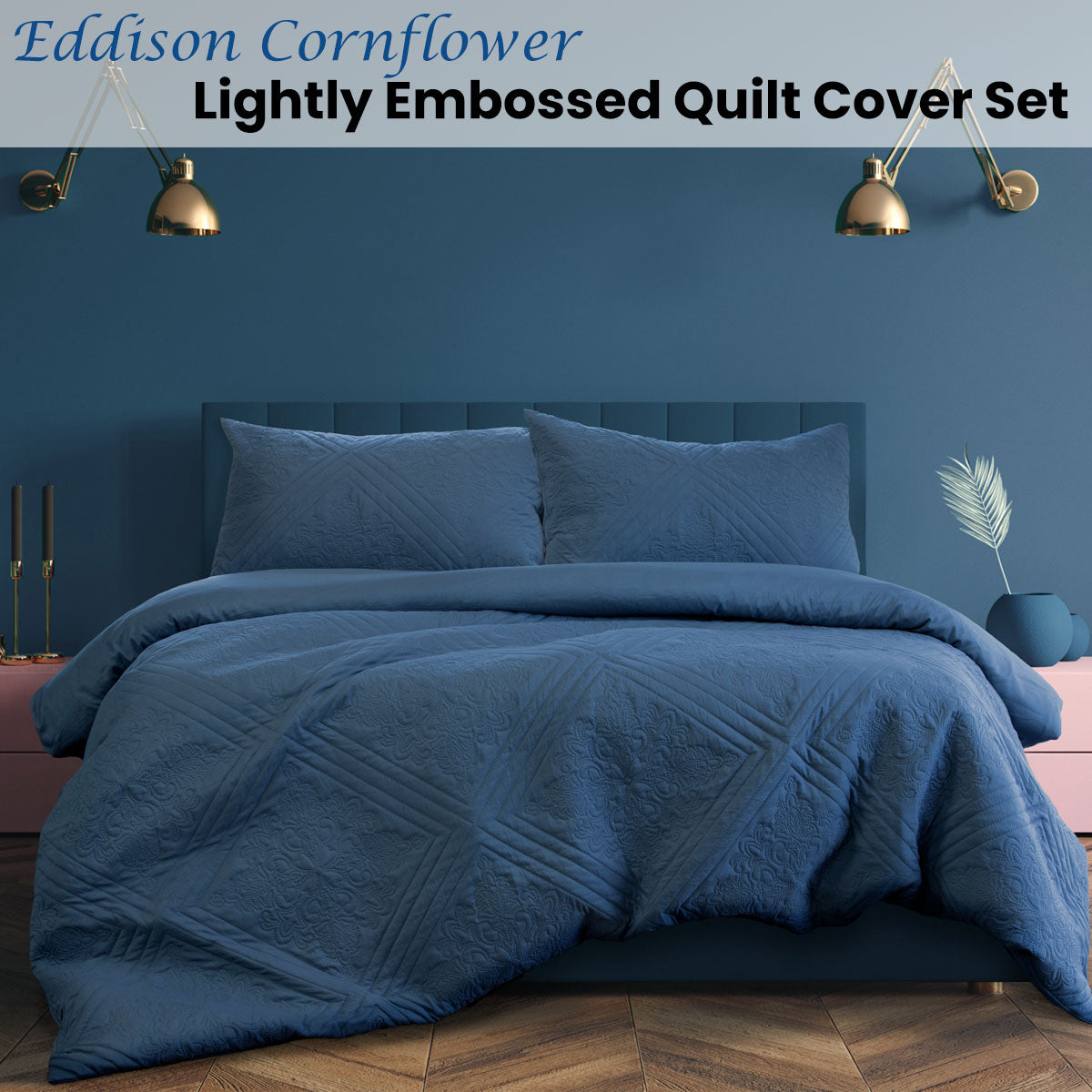 Eddison Cornflower Quilted Embossed Quilt Cover Set - 3PC