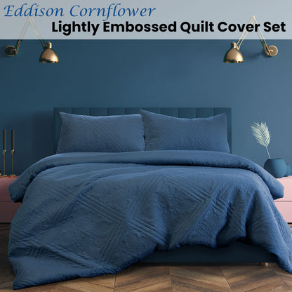 Eddison Cornflower Quilted Embossed Quilt Cover Set - 3PC