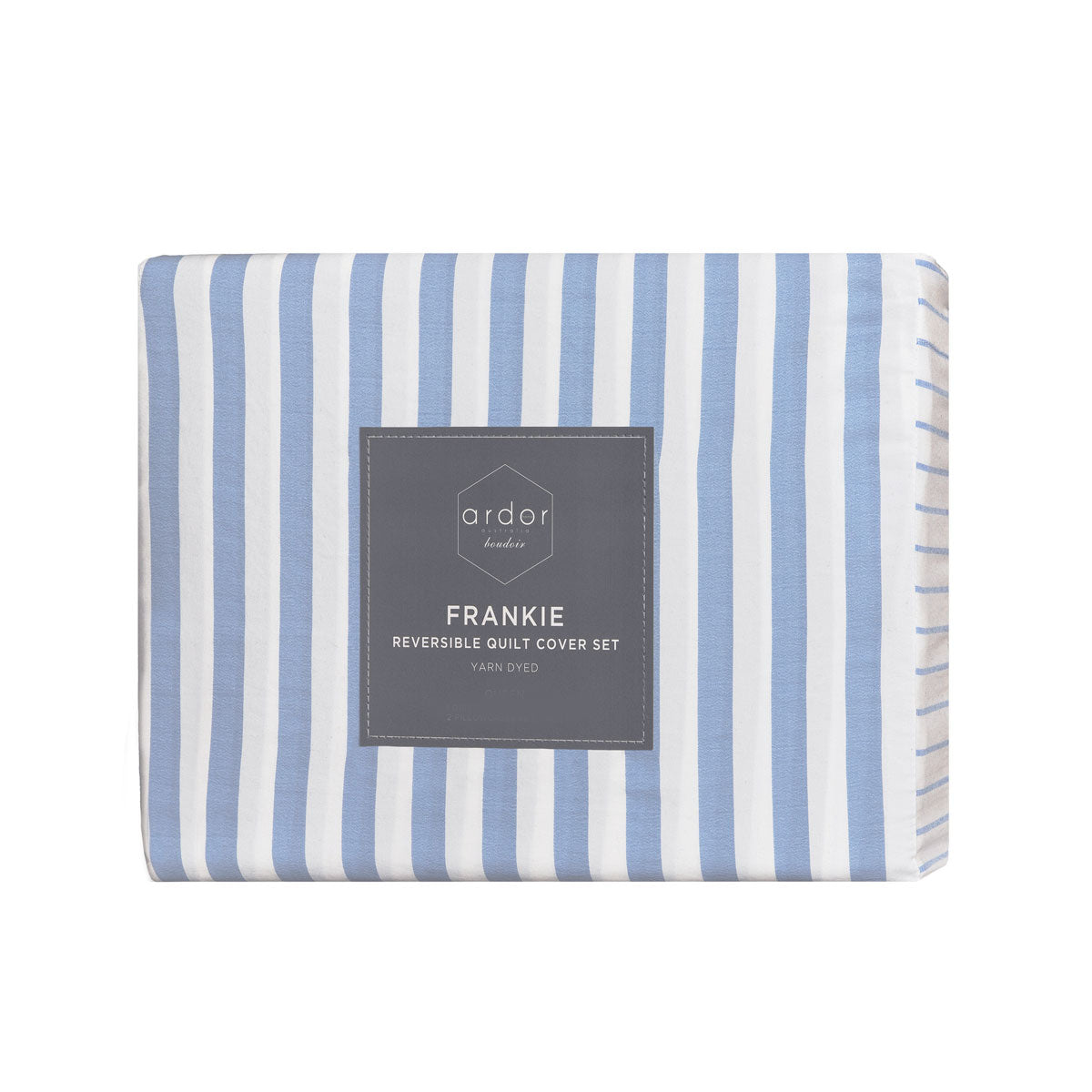 Frankie Blue Stripe Yarn Dyed Reversible Quilt Cover Set - 3PC