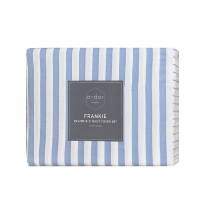 Frankie Blue Stripe Yarn Dyed Reversible Quilt Cover Set - 3PC