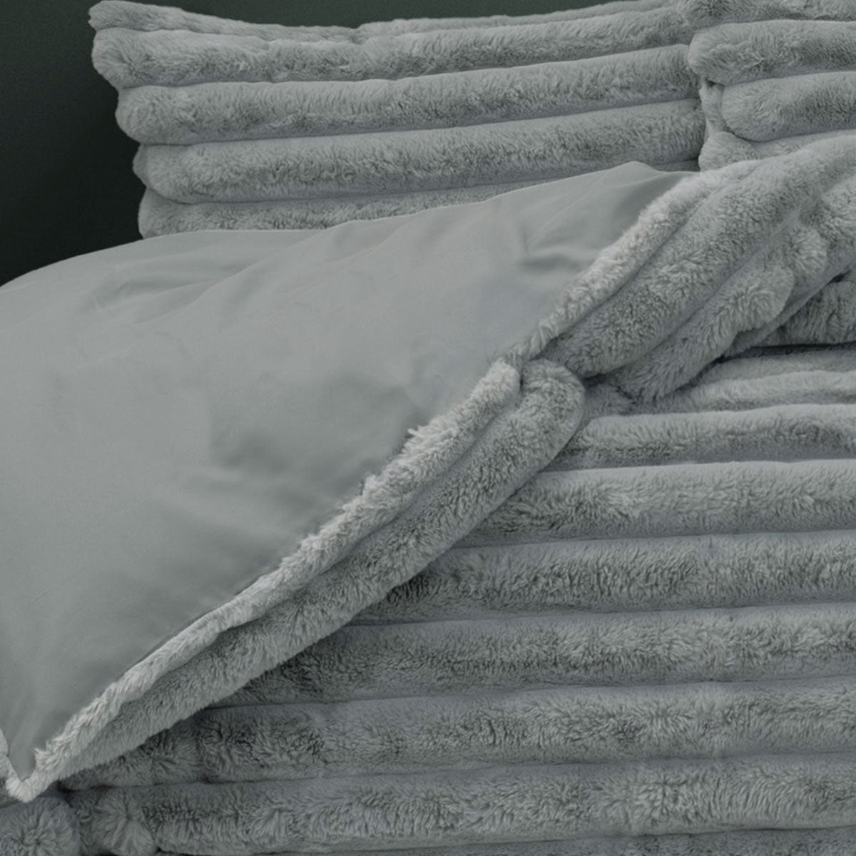 Jax Grey Chunky Faux Fur Quilt Cover Set - 3PC