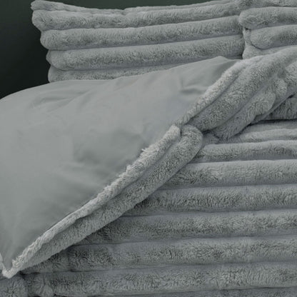 Jax Grey Chunky Faux Fur Quilt Cover Set - 3PC