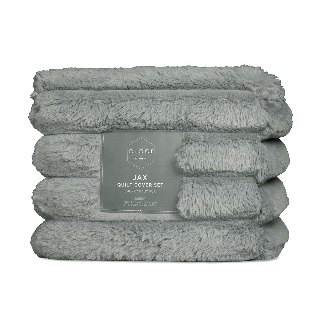 Jax Grey Chunky Faux Fur Quilt Cover Set - 3PC