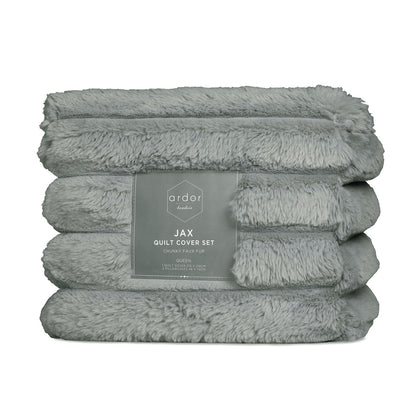 Jax Grey Chunky Faux Fur Quilt Cover Set - 3PC