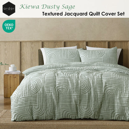 Kiewa Dusty Sage Textured Jacquard Aztec Quilt Cover Set - 3PC