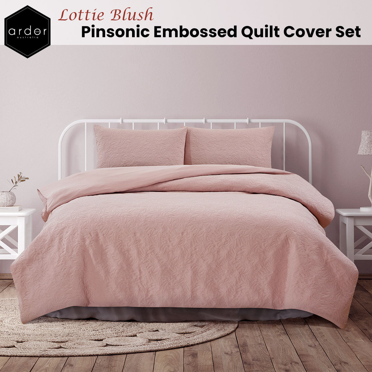 Lottie Blush Pinsonic Embossed Quilt Cover Set - 3PC