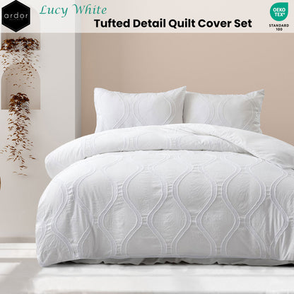 Lucy White Tufted Detail Quilt Cover Set - 3PC
