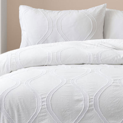 Lucy White Tufted Detail Quilt Cover Set - 3PC