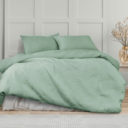 Molly Palm Green Quilted Quilt Cover Set - 3PC