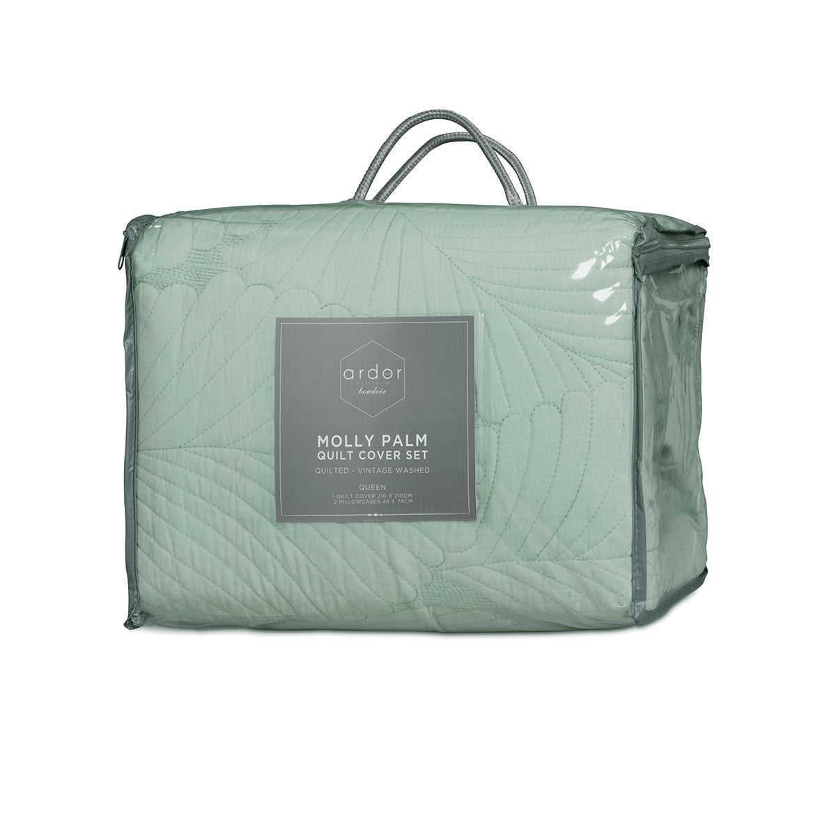 Molly Palm Green Quilted Quilt Cover Set - 3PC