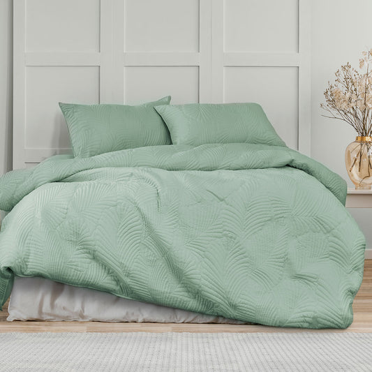 Molly Palm Green Quilted Quilt Cover Set - 3PC