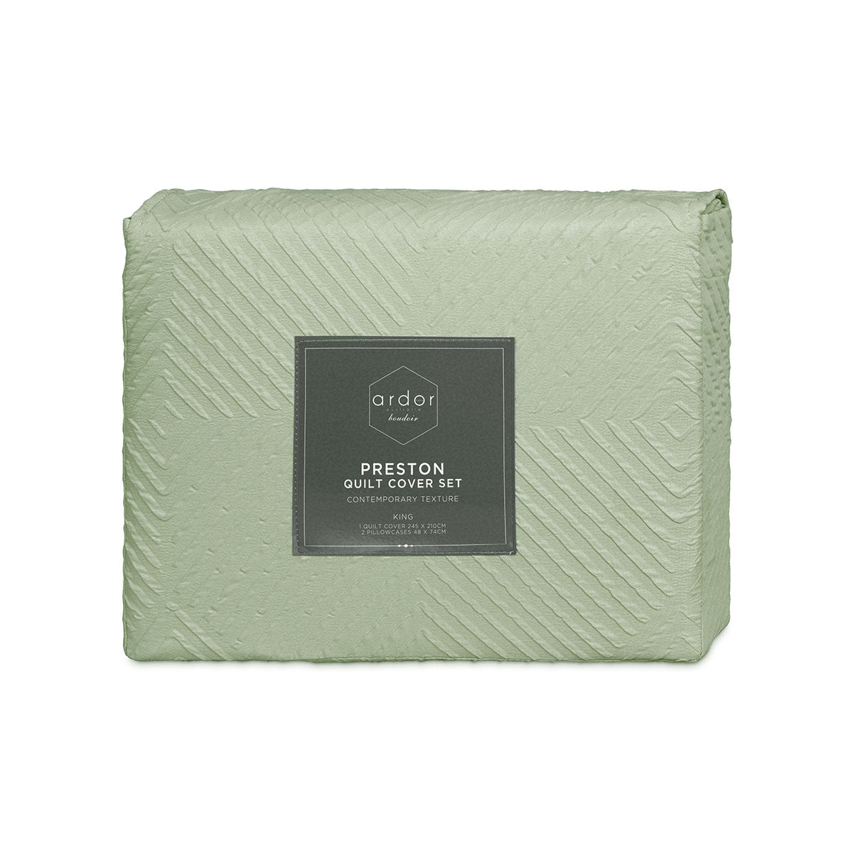 Preston Pale Green Embossed Quilt Cover Set - 3PC