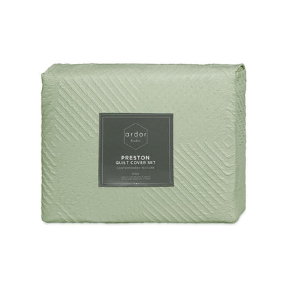 Preston Pale Green Embossed Quilt Cover Set - 3PC