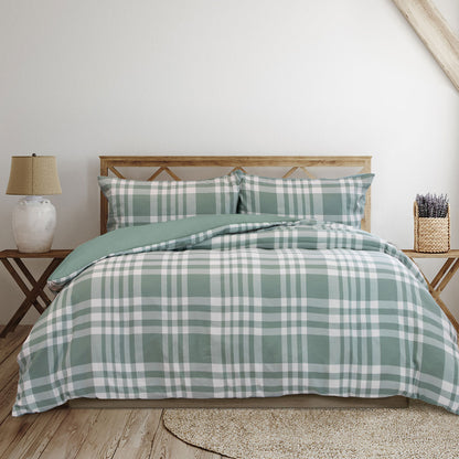 Ronan Green Plaid Jacquard Quilt Cover Set - 3PC