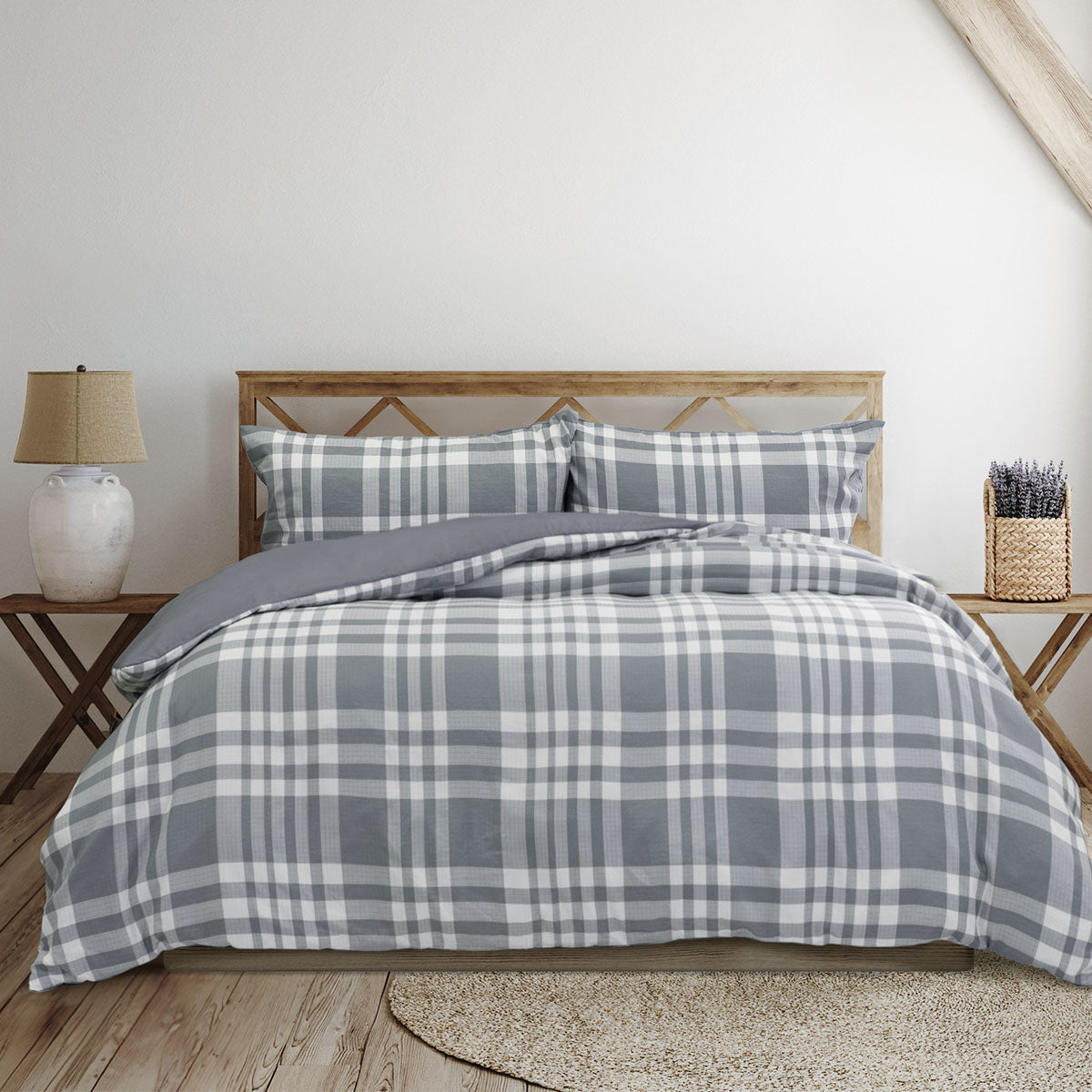 Ronan Grey Plaid Jacquard Quilt Cover Set - 3PC
