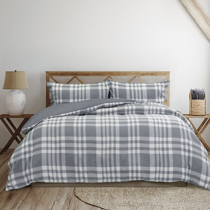 Ronan Grey Plaid Jacquard Quilt Cover Set - 3PC