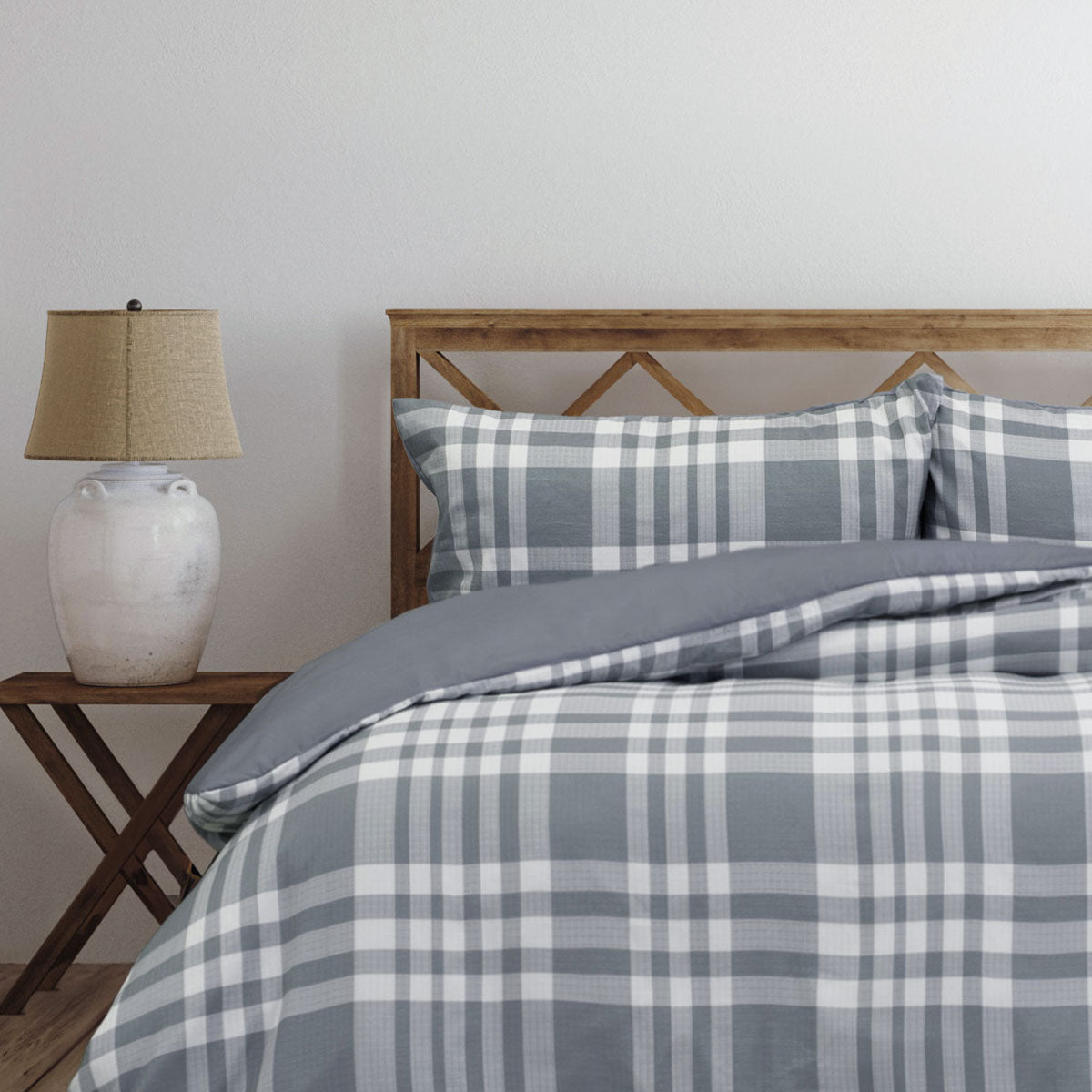 Ronan Grey Plaid Jacquard Quilt Cover Set - 3PC